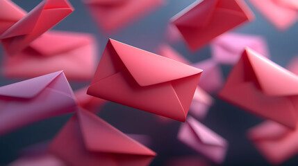 Poster - Pink and Red Envelopes Flying on Digital Pattern Background