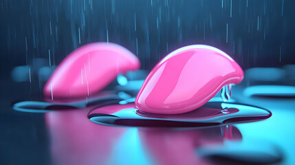 Poster - Pink Glossy Objects in Digital Rain