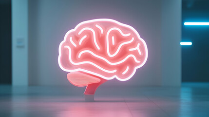 Poster - Pink Neon Brain Sign in Modern Interior