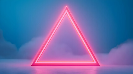 Poster - Pink Neon Triangle in Blue Foggy Background