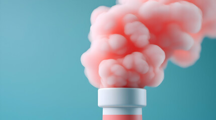 Poster - Pink Smoke Rising From Industrial Chimney Against Teal Background
