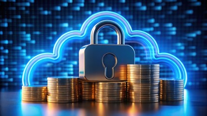 Poster - Secure Server Cloud with Coin Stacks and Lock Icon Concept Image