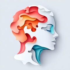 Poster - Abstract Papercut Portrait of a Woman with Colorful Hair