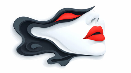 Poster - Abstract Portrait of a Woman with Red Lips and Black Hair