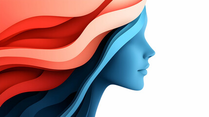Poster - Abstract Profile of a Woman with Layered Red and Blue Hair