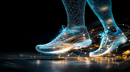 Poster - Running action in futuristic environment athletic shoes dynamic visualization technology concept