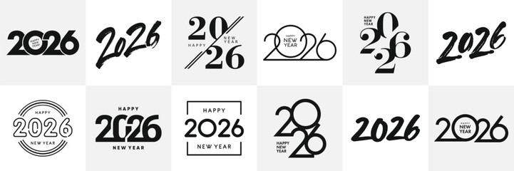 big set of 2026 happy new year logo text design. 2026 number design template. collection of 2026 hap