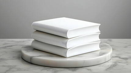 Poster - Stack of White Books on Marble Surface