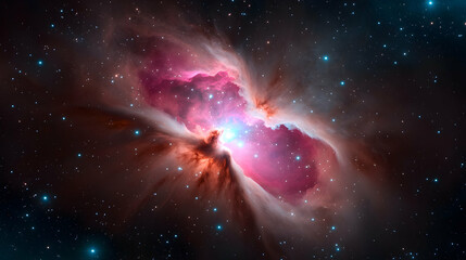Wall Mural - Stunning Cosmic Nebula Image: Pink and Red Hues in Dark Space