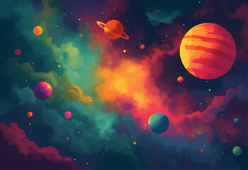 colorful nebula with planets and stars