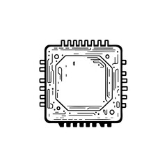 Poster - Detailed Monochrome Illustration of a Complex Integrated Circuit Board Design