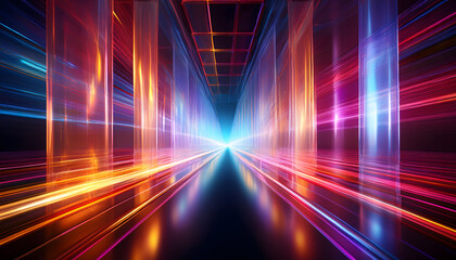 Aufkleber - A vibrant, abstract representation of light trails in a futuristic space, creating a sense of depth and movement