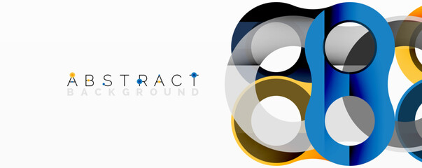 Fototapete - Modern abstract design features overlapping circles, vibrant colors. Blue, gray, yellow create dynamic composition. Clean aesthetic suitable for backgrounds, presentations.
