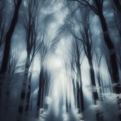 Wall Mural - the hush of winter permeates a frosted canopy ethereal shadows d
