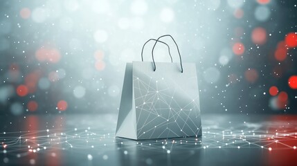 Poster - Digital Shopping Bag on Reflective Floor with Bokeh Background