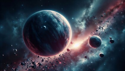 Wall Mural - a planet ejected from its star system drifting through interstel