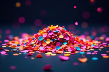 Wall Mural - a vibrant pile of colorful confetti against a dark background, celebrating joy and festive spirit