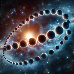 Wall Mural - a series of eclipses occurring in rapid succession across a star