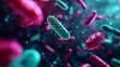 © InkCrafts - Microscopic view of colorful bacteria in a vibrant scientific background.