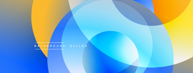 Poster - Abstract composition featuring overlapping circles, vibrant blue, yellow hues. Modern design creates dynamic visual experience, smooth gradients present.