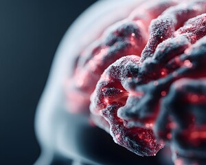 Poster - Modeling capabilities of a large language model, 3D abstract brain-like structure formed by interconnected neural paths, glowing data points, high-resolution digital art