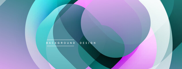 Aufkleber - Abstract design features overlapping translucent circles. Colors include teal, purple, pink, white, dark green. Modern aesthetic, suitable for backgrounds or digital art.