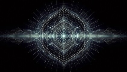 Wall Mural - cyber grid – a deep black canvas with a geometric grid outline