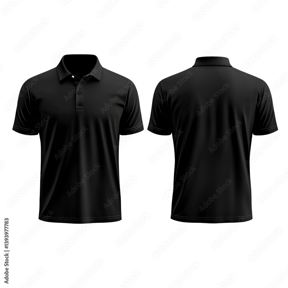 Black polo shirt template, front and back view isolated on a template ...
