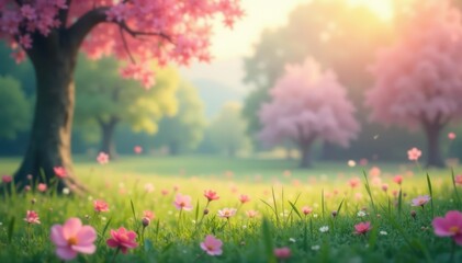 Wall Mural - Abstract blurred nature scene, soft focus, pastel colors, vibrant, photo