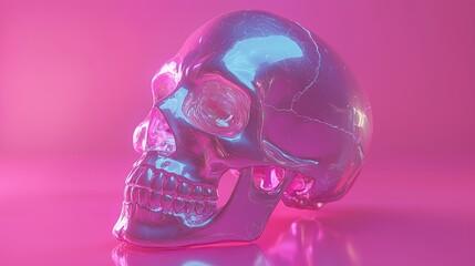 Poster - Pink Chrome Skull: A 3D Digital Art Exploration of Mortality and Aesthetics