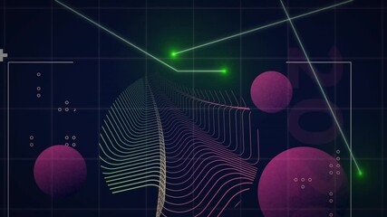 Poster - Animation of glowing green points with abstract geometric shapes on dark background