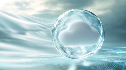 Poster - Digital cloud icon in futuristic sphere virtual environment graphic design technology concept