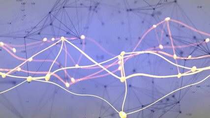 Poster - glowing lines and nodes forming abstract network over blurred geometric background