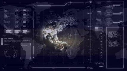 Poster - animation of futuristic digital interface with world map and data elements