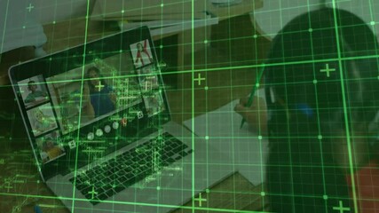 Poster - Taking notes during virtual meeting with green animation overlay in background
