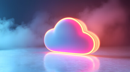 Poster - Floating cloud icon symbolizing cloud computing innovations digital space graphic design futuristic viewpoint tech concept