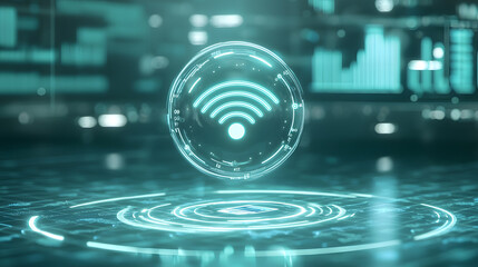 Poster - Iot wireless signal icon floating in modern digital environment technology visualization futuristic concept