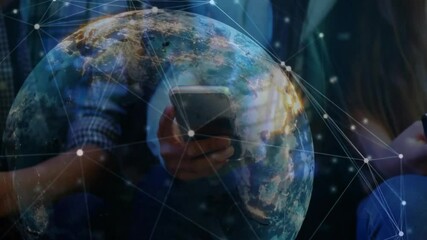Poster - Using smartphones, people connecting through digital network animation
