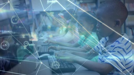Poster - Children using computers with data network animation overlay in classroom setting