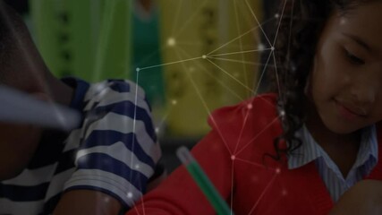 Poster - Children studying with network connections animation overlay in classroom setting