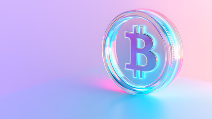 Poster - Illuminated bitcoin coin digital finance 3d render futuristic environment close-up view cryptocurrency concept