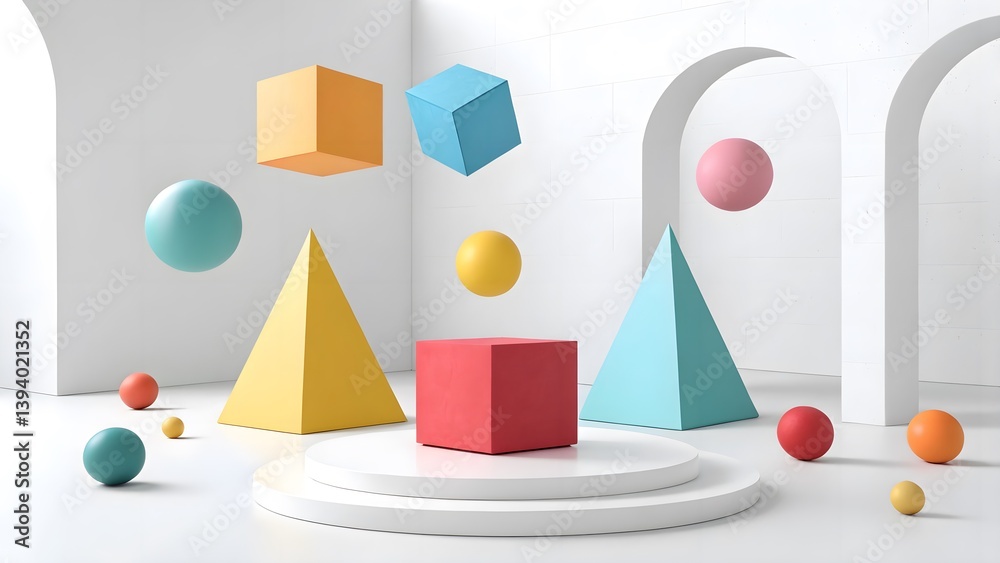 Scene Background Using Shapes Clean and modern 3D scene with abstract floating shapes for minimalist ...