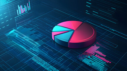 Poster - Floating analytics dashboard pie chart visualization digital realm infographic data environment centered view business insights