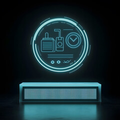 Poster - Innovative workflow icon digital workspace graphic design futuristic environment close-up view technological concept