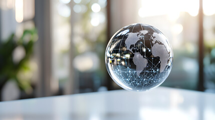 Poster - Floating global connection icon in modern office space digital art clean environment innovative viewpoint