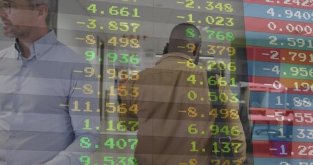 Poster - Animation overlaying stock market data with business professionals working in office