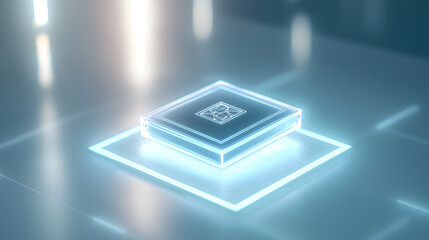 Poster - Dynamic neural ai chip icon floating in a high-tech environment digital art futuristic design abstract perspective