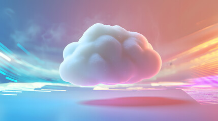 Poster - Floating soft cloud icon in a futuristic digital environment photorealistic design vibrant colors abstract concept