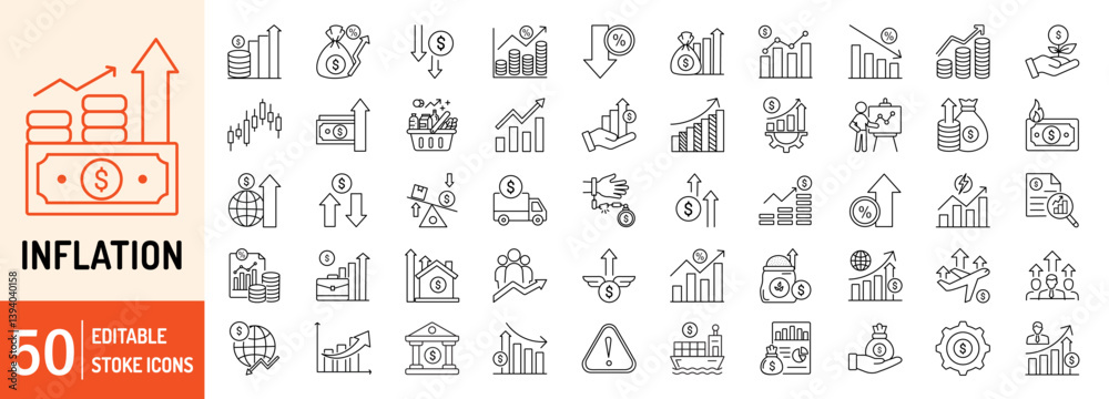 Inflation collections editable stroke outline web icons set. Inflation ...