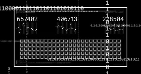 Poster - Binary code and numerical data processing animation over digital interface